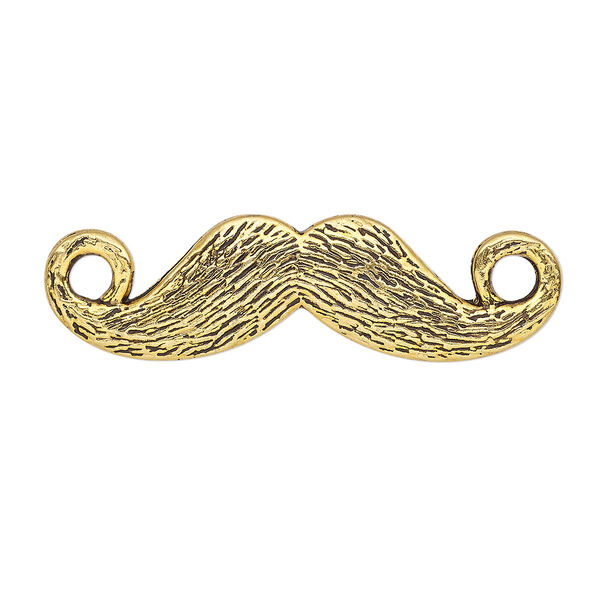 Link, antiqued gold-finished "pewter" (zinc-based alloy), 32x10mm single-sided mustache. Sold per pkg of 10. image number 0