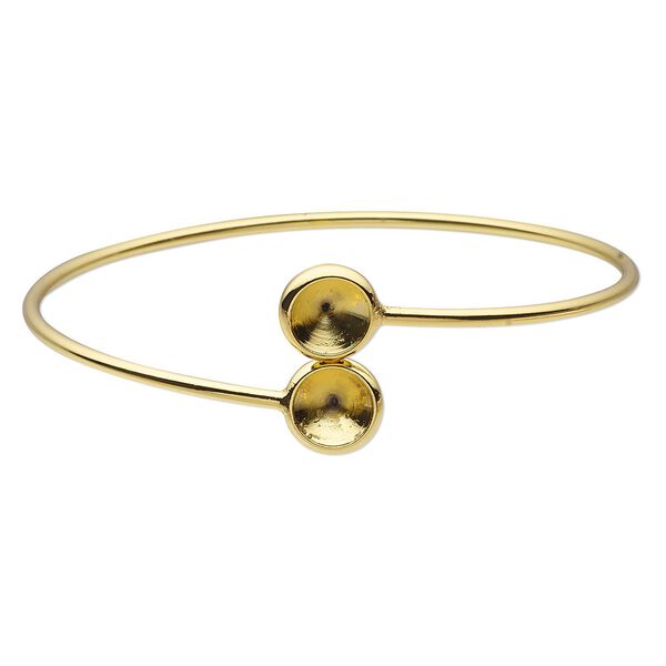 Bracelet, Almost Instant Jewelry®, cuff, gold-finished brass, 21mm wide and (2) SS39 rivoli glue-in settings, 7-1/2 inches. Sold individually. image number 0