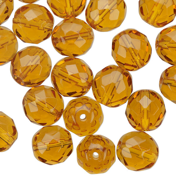 Bead 1pkg1 Czech fire-polished glass, 10mm faceted round, half-mass transparent honey image number 0