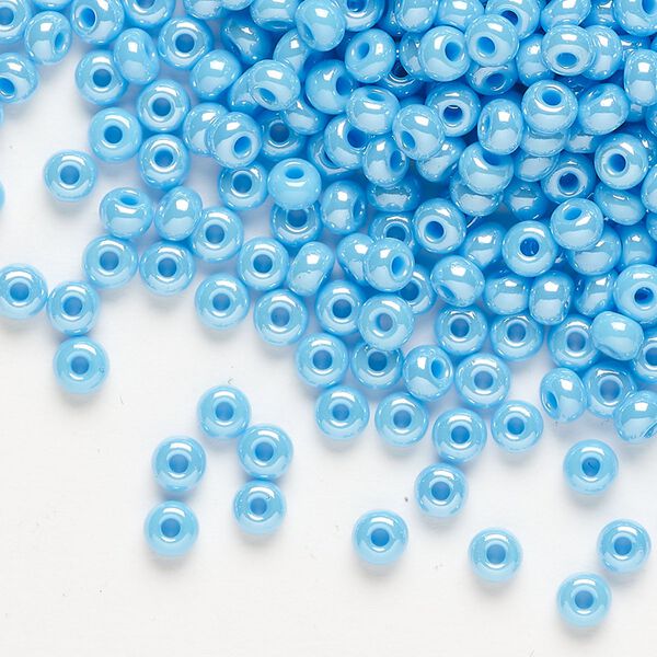 Seed bead, Preciosa Ornela, glass, opaque luster turquoise, #6 rocaille. Sold per 50-gram pkg. image number 0