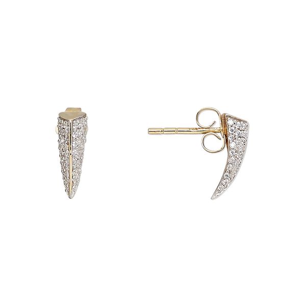 Earstud, Create Compliments®, cubic zirconia and gold-finished sterling silver, clear, 12x4mm talon. Sold per pair. image number 0