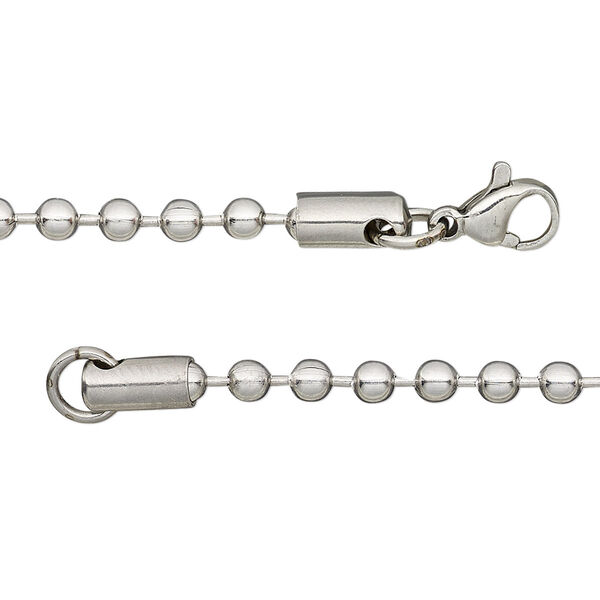 Chain, stainless steel, 3.2mm ball, 18 inches with lobster claw clasp. Sold per pkg of 4. image number 0