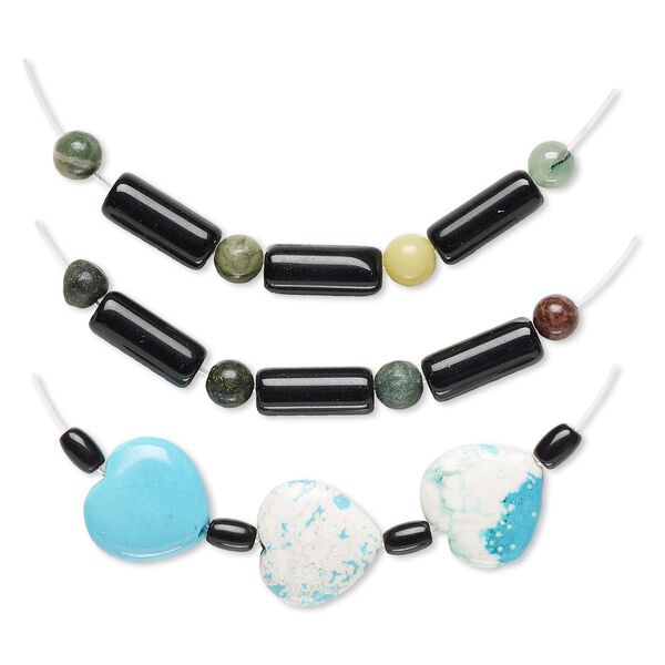 Multi-gemstone / glass 1pkg3 mixed shape bead mix 2.5 inch 10x5mm-20x20mm image number 0