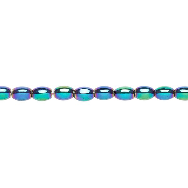 Hemalyke™ 1pkg1, rainbow titanium-coated oval bead 15.5-16 inch 5x3mm image number 0