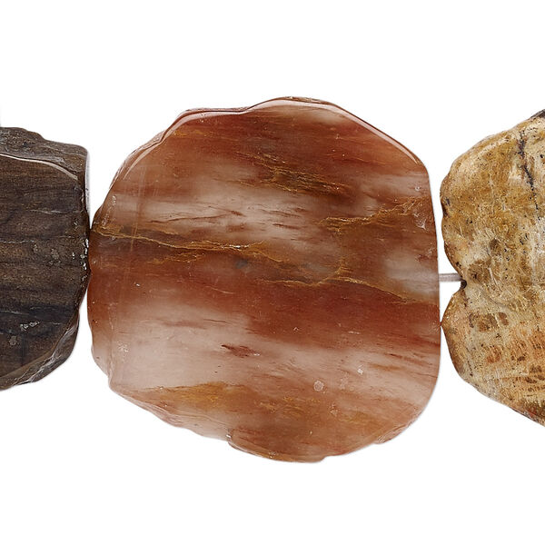 Petrified wood 1pkg1, hand-cut flat freeform bead natural B grade, 15.5-16 inch 20x15mm-30x26mm image number 0