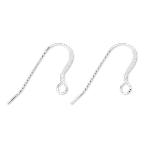 Ear wire fishhook 1pkg50 sterling silver, 15mm flat / 2mm coil / open loop, 22 gauge 25 pair image number 0