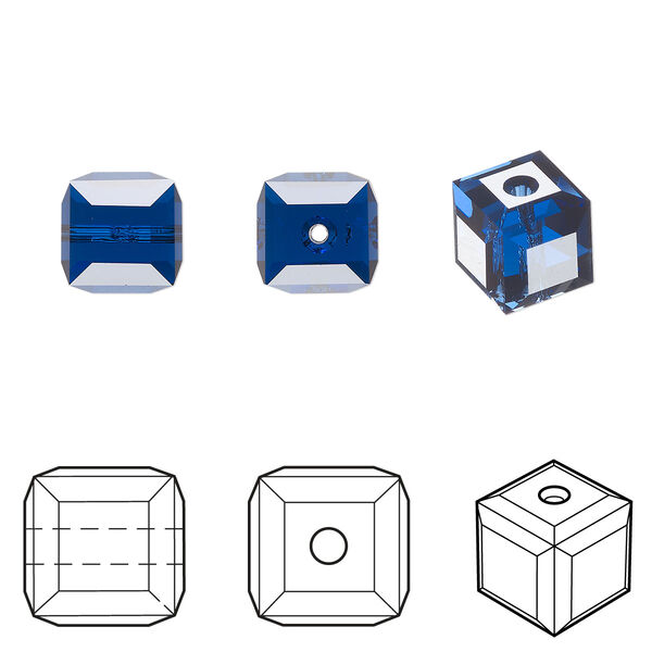 Bead 96pk dark sapphire, Swarovski® ReCreated™ 8mm cube 5601 image number 0