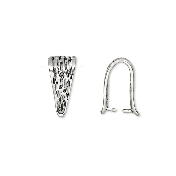 Bail, ice-pick, antiqued sterling silver, 14x6mm fancy triangle, 11mm grip length. Sold per pkg of 10. image number 0