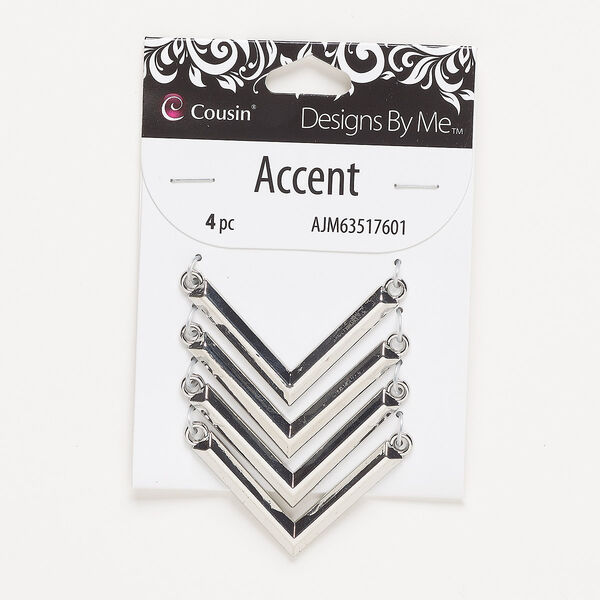 Focal, silver-finished :pewter" (zinc-based alloy), 45x25mm domed chevron. Sold per pkg of 4. image number 0