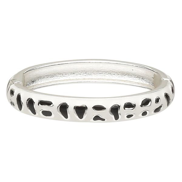 Bracelet, hinged bangle, epoxy and silver-finished "pewter" (zinc-based alloy), white and black, 10mm wide with freeform design, 6 inches. Sold individually. image number 0