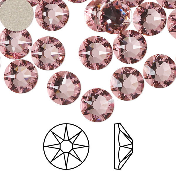 Flat back 144pk light rose foil back, Swarovski® 8.412-8.672mm rose round SS40 2088 image number 0