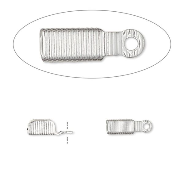 Cord end, fold-over, silver-plated brass, 11x3.5mm corrugated rectangle, 3mm inside diameter. Sold per pkg of 100. image number 0