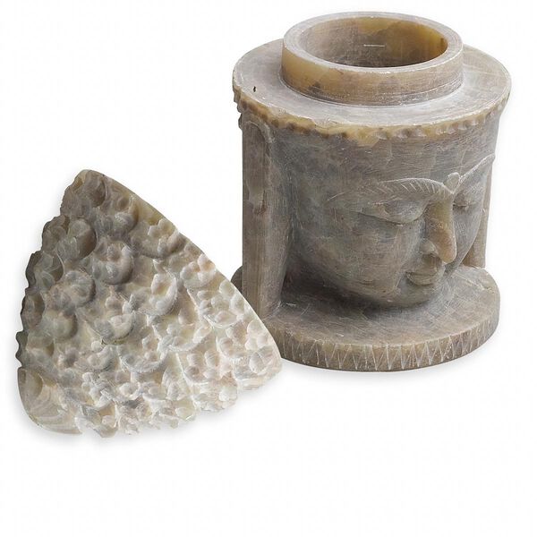 Soapstone 1pkg1, hand-cut carved Buddha trinket box natural 3x2 inch image number 0