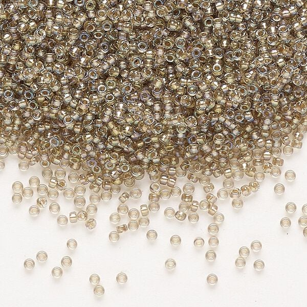 Seed bead, Miyuki, glass, pkg/35g, #15 rocaille, translucent moth-lined luster crystal clear (RR-3540). image number 0