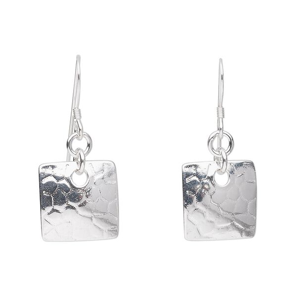 Earring, sterling silver, 35mm with 15mm textured flat square. Sold per pair. image number 0