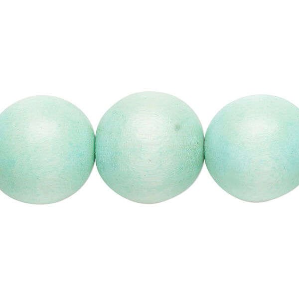 Bead, Taiwanese cheesewood (dyed / waxed), sea foam, 15-16mm round. Sold per 15-1/2" to 16" strand. image number 0