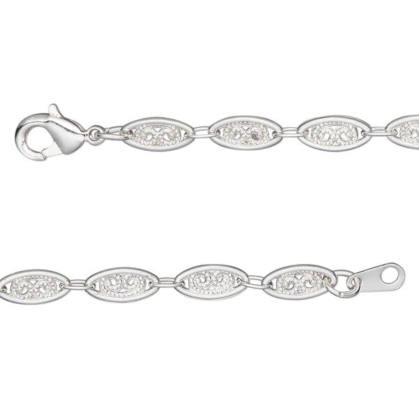 Chain, silver-plated "pewter" (zinc-based alloy), 4mm filigree, 18 inches. Sold individually. image number 0
