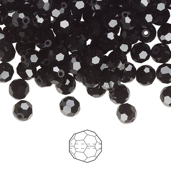 Bead 576pk jet, Preciosa Czech crystal 5mm round image number 0