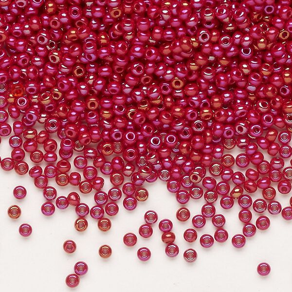 Seed bead, Preciosa Ornela Czech glass, pkg/50g, #11 rocaille, opaque rainbow ruby red, (94210). image number 0