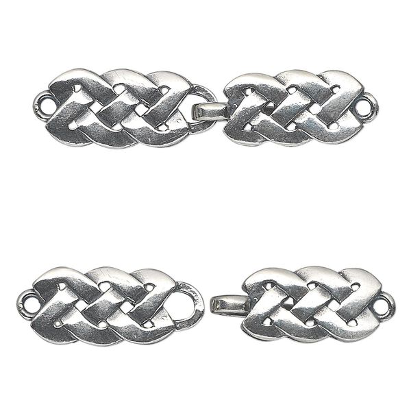 Clasp, JBB Findings, hook-and-eye, antiqued sterling silver, 34x9mm woven rectangle. Sold individually. image number 0