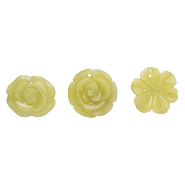 Serpentine 1pkg3, top-drilled carved flower drop natural mix 21x24mm-25x25mm image number 0