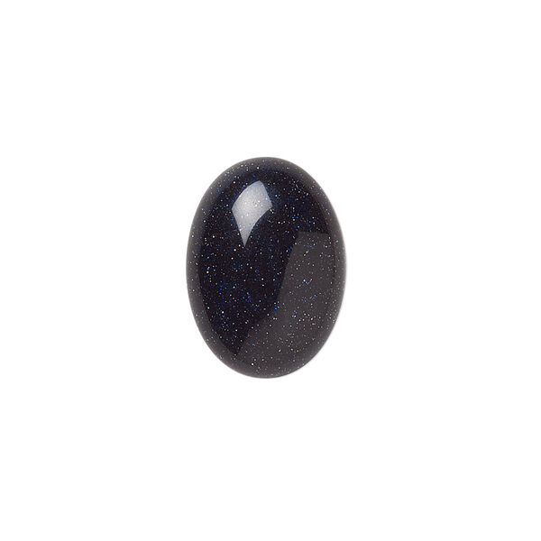 Cabochon, blue goldstone (glass) (man-made), 18x13mm calibrated oval. Sold per pkg of 2. image number 0