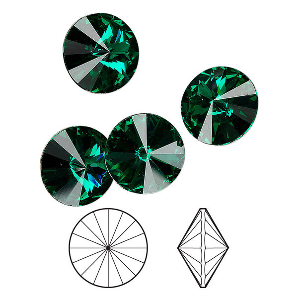Chaton 144pk emerald foil back, Swarovski® 12mm rivoli 1122 image number 0