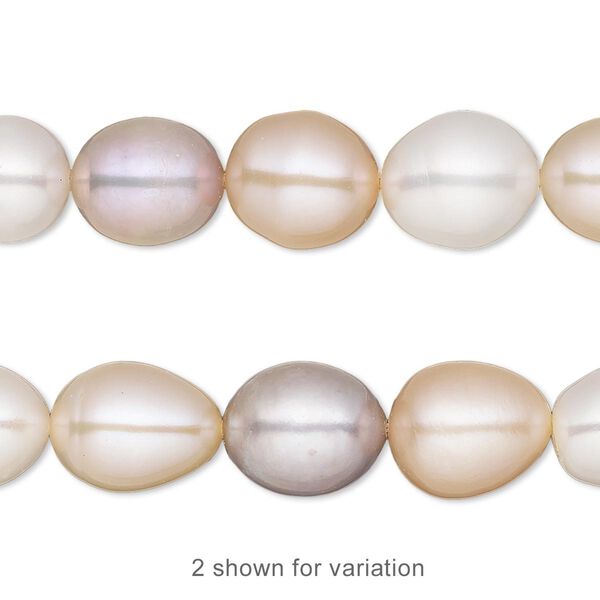 Pearl, White Lotus™, cultured freshwater (bleached), white / peach / mauve, 9-10mm rice, C grade, Mohs hardness 2-1/2 to 4. Sold per 15-1/2" to 16" strand. image number 0
