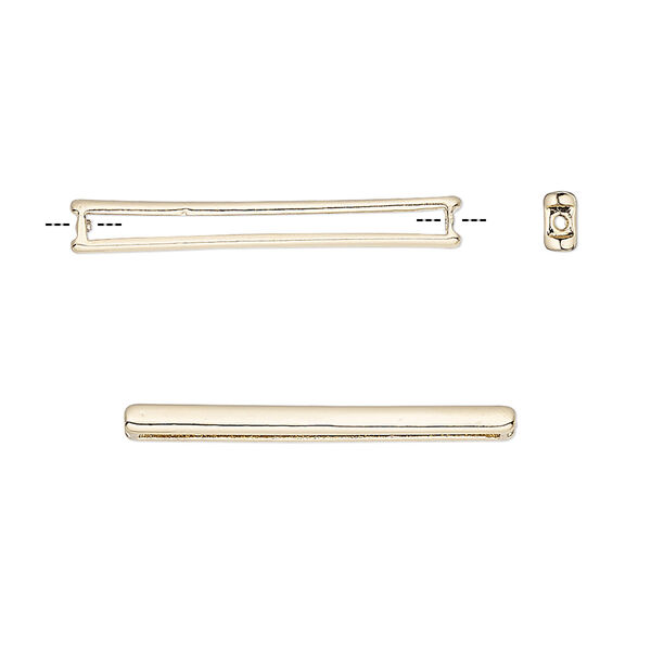 Bead, Delica®, bead frame, pewter, pkg/2, 26.5x3.5mm fits size 11/0 Delica seed beads setting rectangle, gold-plated (F0525/G). image number 0