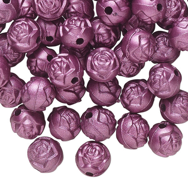Bead, acrylic, opaque light purple, 8mm round rose. Sold per pkg of 100. image number 0