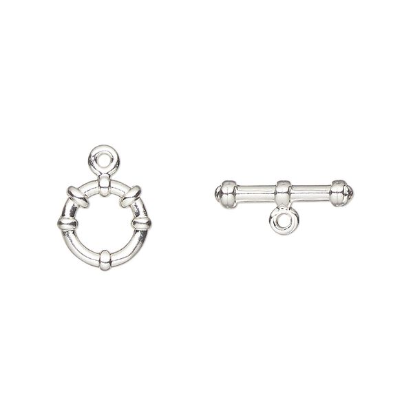Clasp, toggle, silver-plated "pewter" (zinc-based alloy), 8mm round. Sold per pkg of 10. image number 0