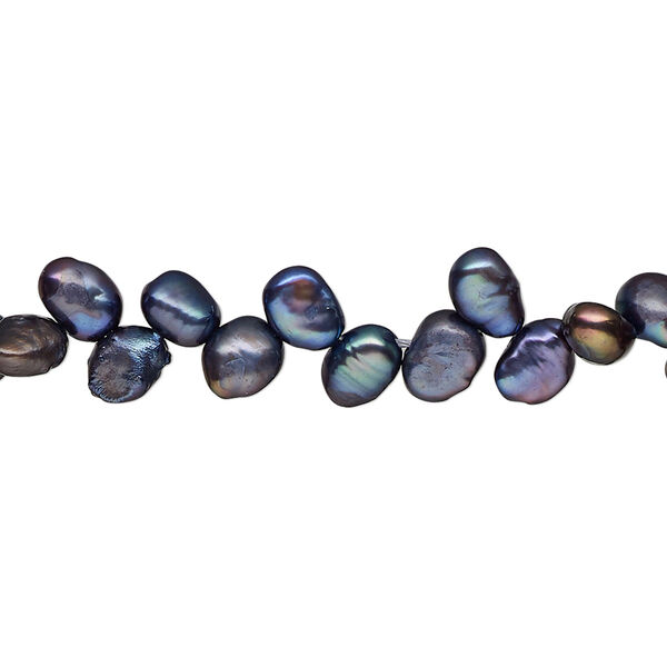 Pearl, cultured freshwater (dyed), iris blue, 4-6mm herringbone-drilled flat-sided rice, C grade, Mohs hardness 2-1/2 to 4. Sold per 15-inch strand. image number 0