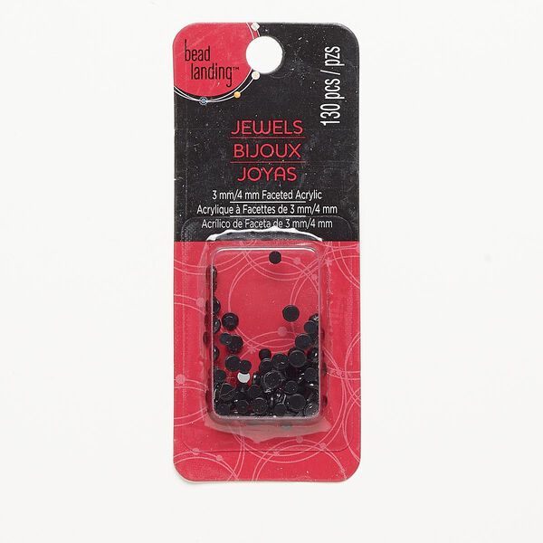 Flat back mix, acrylic, opaque black, 3-4mm faceted round. Sold per pkg of 130. image number 0