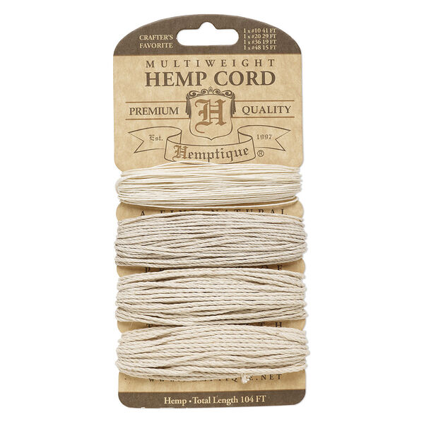 Cord, Hemptique®, polished hemp, natural, 0.5mm / 1mm / 1.5mm / 1.8mm diameter, 10- / 20- / 36- / 48-pound test. Sold per card. image number 0