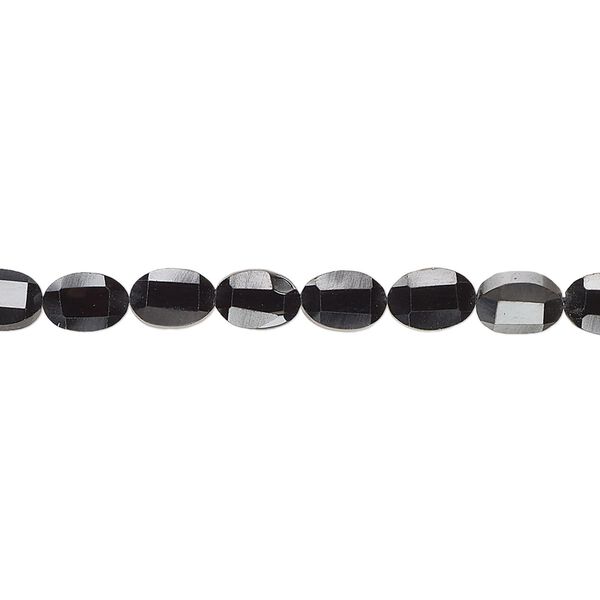 Black spinel 1pkg1, hand-cut faceted flat oval bead natural 15.5-16 inch 5x3mm-7x5mm image number 0