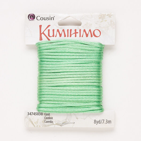 Cord, satin, green, 2mm round. Sold per 8-yard pkg. image number 0