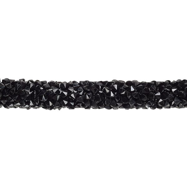 Tube, PVC plastic and glass rhinestone, opaque black, 6-7mm wide. Sold per 8-inch section. image number 0