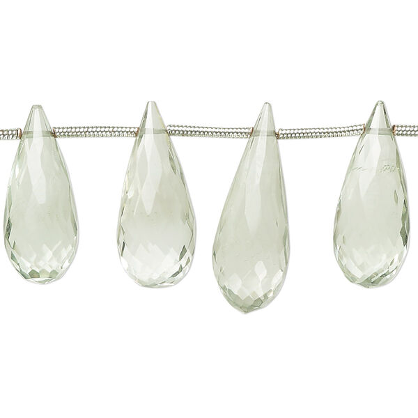 Green quartz 1pkg17, hand-cut top-drilled faceted teardrop bead 16x7mm-22x9mm image number 0
