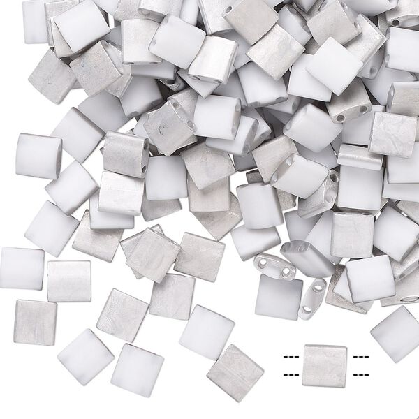 Seed bead, TILA®, glass, pkg/40g, 5mm full tila square, opaque Labrador matte white, (TL-4558). image number 0