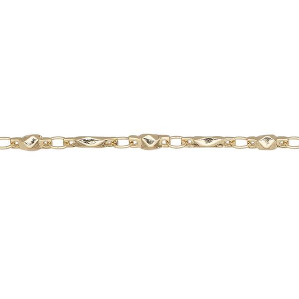 Chain, gold-finished brass, 3mm bar and link. Sold per pkg of 5 feet. image number 0