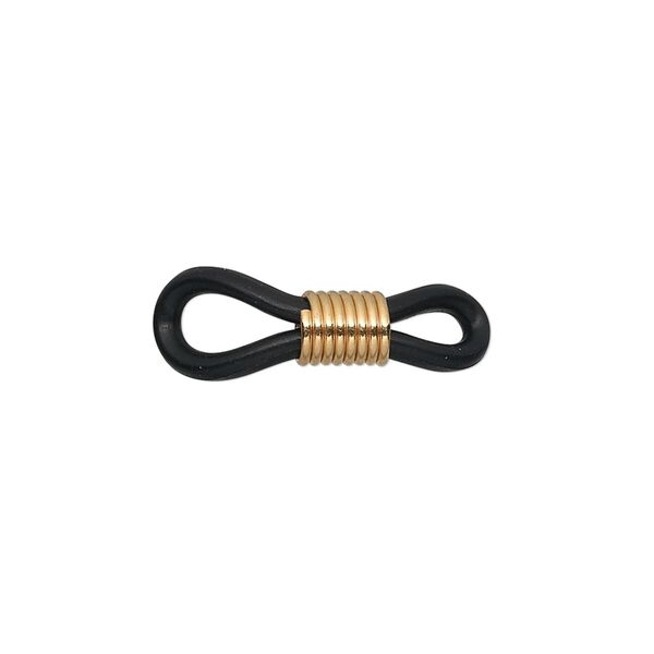 Eyeglass holder, rubber and gold-finished brass, black, 20x5mm-26x5mm with adjustable coil. Sold per pkg of 500. image number 0