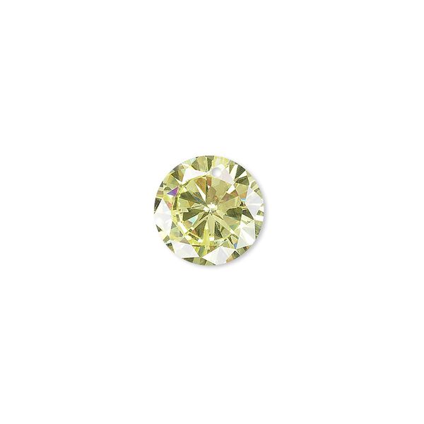 Drop, cubic zirconia, peridot green, 12mm hand-faceted round, Mohs hardness 8-1/2. Sold per pkg of 2. image number 0