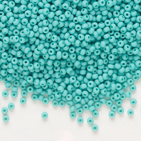 Seed bead, Preciosa Ornela Czech glass, pkg/50g, #11 rocaille, opaque matte green turquoise, (63130). image number 0