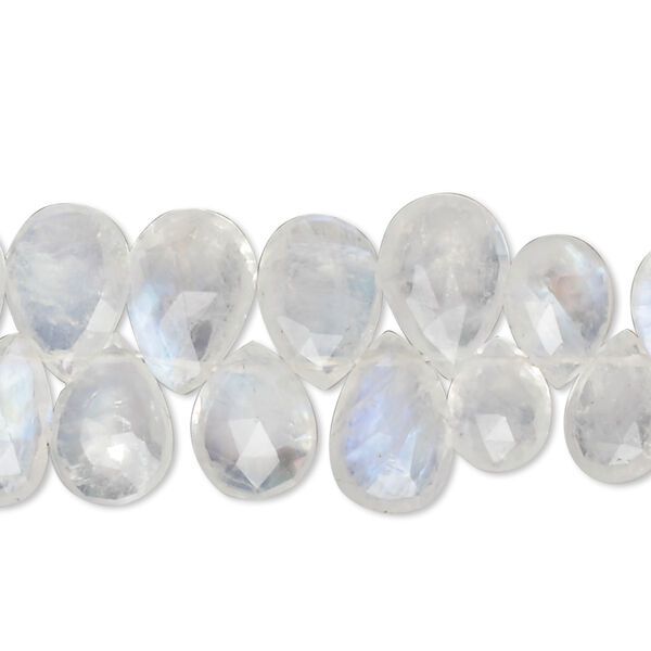 Rainbow moonstone 1pkg1, hand-cut top-drilled faceted puffed teardrop bead natural 8 inch 8x7mm-12x9mm image number 0