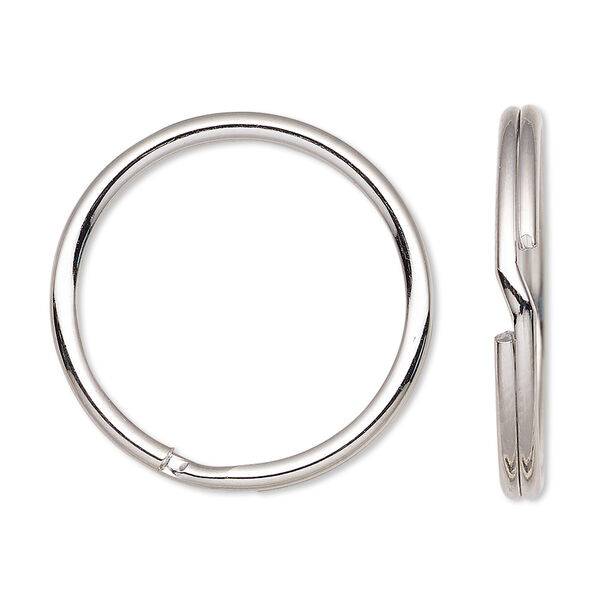 Split ring, imitation nickel-finished steel, 28mm round with 24mm inside diameter. Sold per pkg of 10. image number 0
