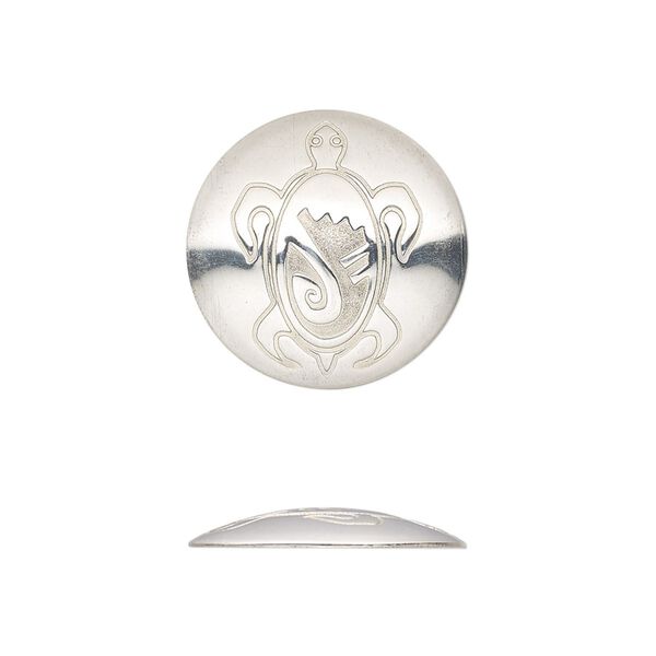 Component, sterling silver, 19mm single-sided round Concho with turtle design. Sold individually. image number 0