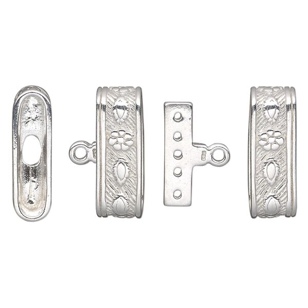 End bar, sterling silver, 19x5.5mm 5-strand double-sided fancy oval textured cap with 15x7mm inside bar, 17x3.5mm hole. Sold individually. image number 0