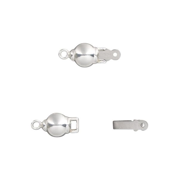 Clasp, tab, sterling silver and stainless steel, 6mm ball. Sold individually. image number 0