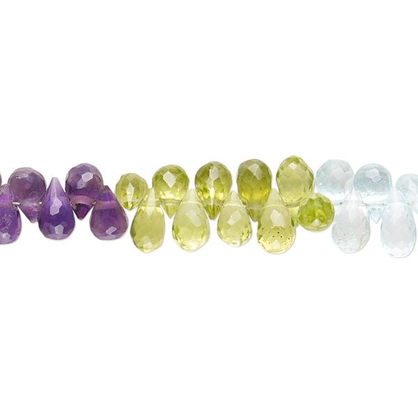 Multi-gemstone 1pkg1, hand-cut top-drilled faceted teardrop bead 8 inch 6x3mm-7x4mm image number 0