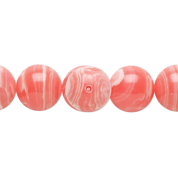 Bead, resin, white and pink, 12mm round. Sold per 15" to 16" strand. image number 0